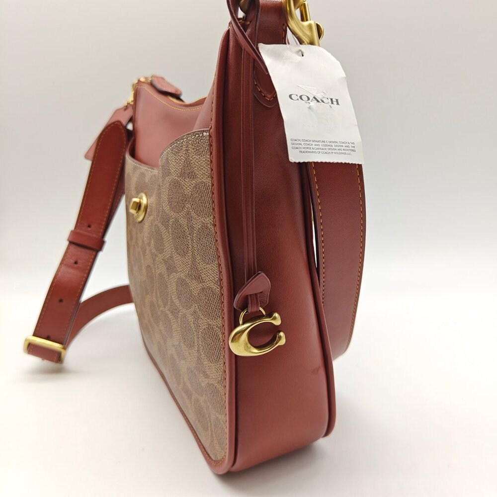 COACH Chaise logo coated canvas women's large crossbody bag purse - Rust/Brown - Picture 7 of 16